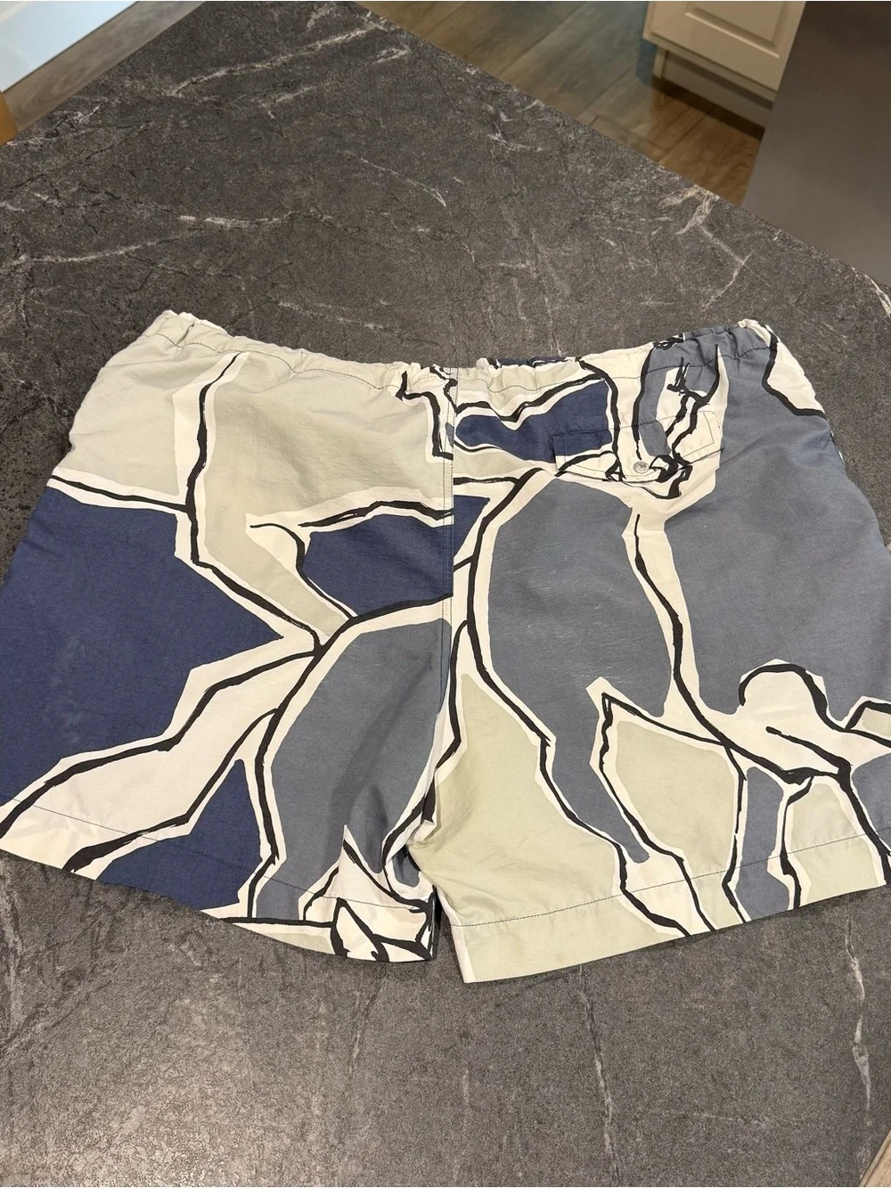 Hermes geometric equestrian swim trunks men XL blue READ